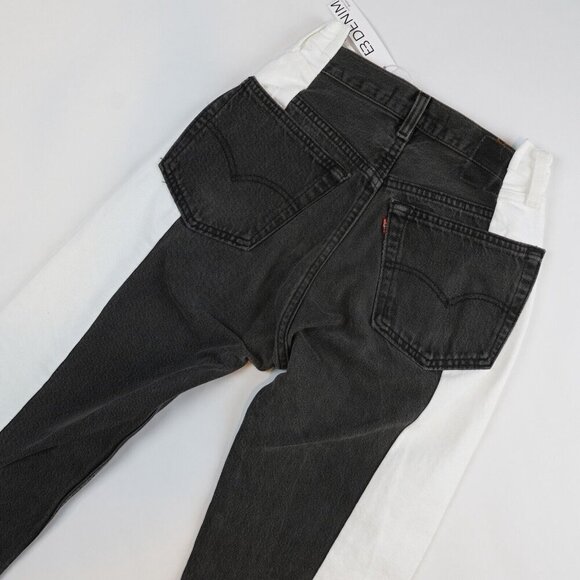 EB DENIM Black & Whites Upcycled Levi Straight Leg Jeans - Size 22/XXS - NWT - Picture 3 of 10